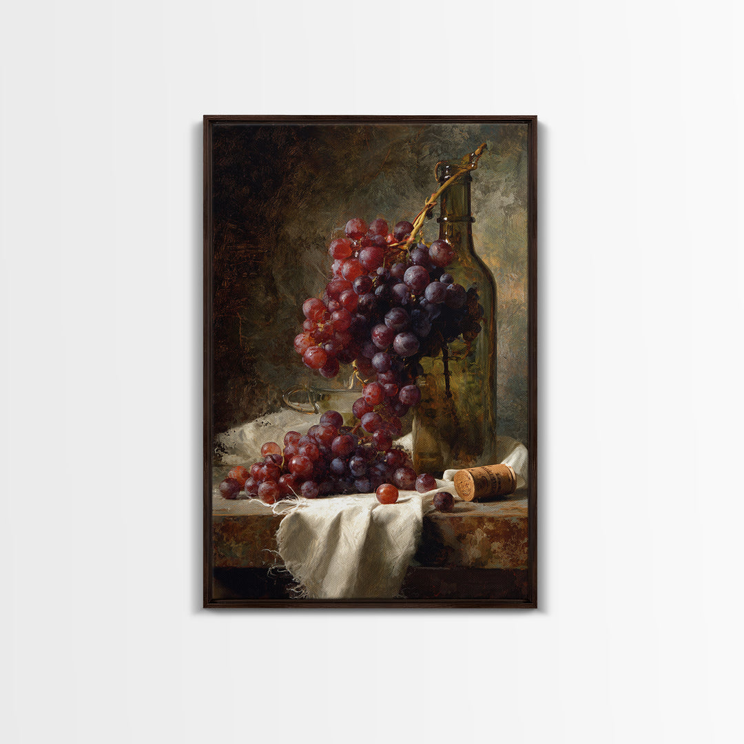 Champagne Grapes and White Linen Still Life Framed Canvas Print, Winery Art, Artwork, Winery Decor, Abstract Art, Vineyard, WIN-2x3-13