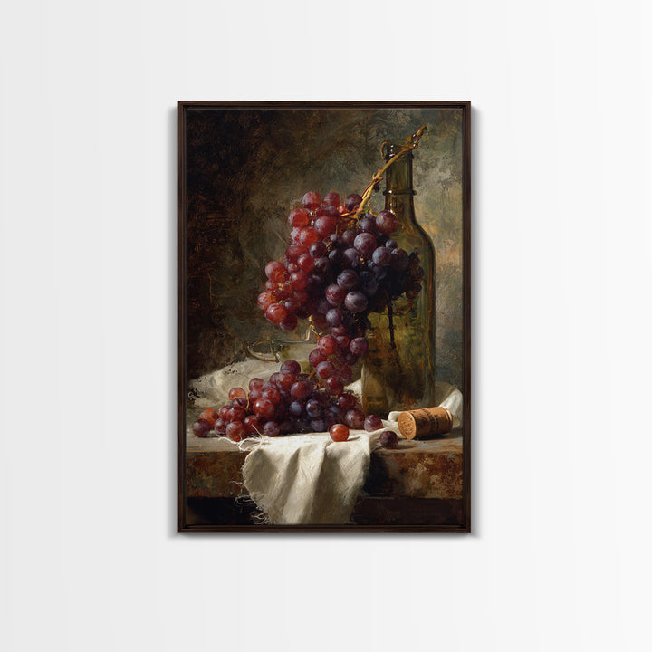 Champagne Grapes and White Linen Still Life Framed Canvas Print, Winery Art, Artwork, Winery Decor, Abstract Art, Vineyard, WIN-2x3-13