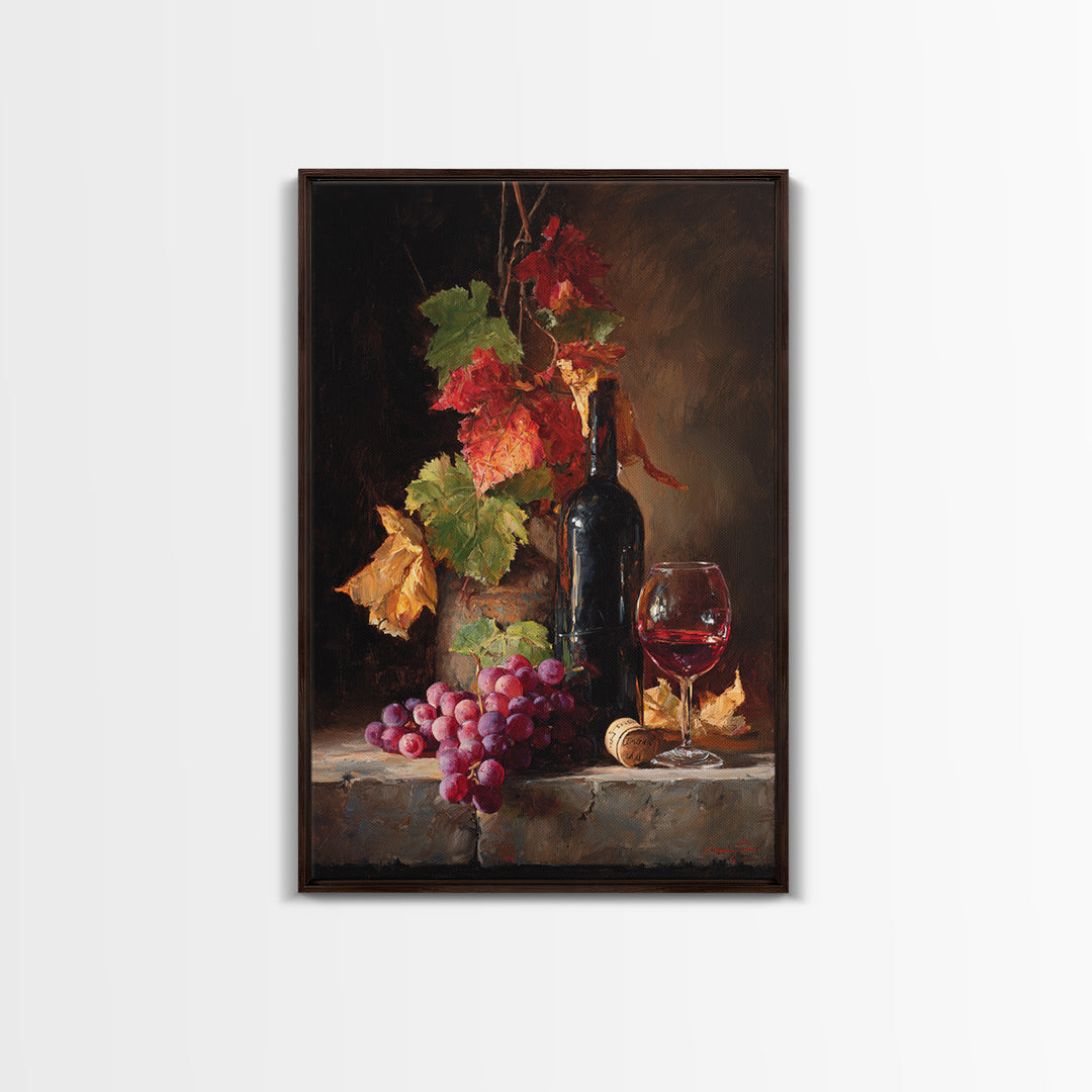 Vine Leaves Turning Autumn Red and Gold Framed Canvas Print, Winery Art, Contemporary Art, Winery Decor, Fine Art, Vineyard, WIN-2x3-19