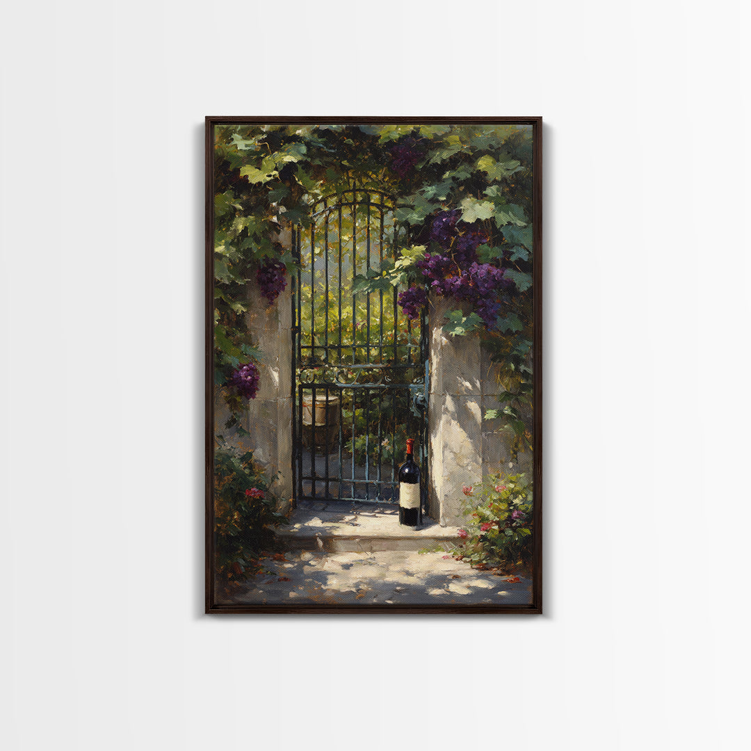 Vineyard Gate with Climbing Roses Canvas Print, Winery Art, Print, Winery Decor, Vineyard, Wall Art Print, Watercolor Painting, WIN-2x3-23