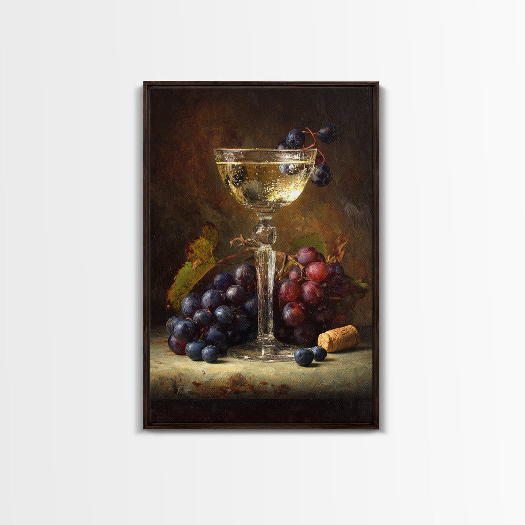 Champagne Coupe with Bubbles and Light Framed Canvas Print, Winery Art, Room Decor, Winery Decor, Fine Art, Vineyard, WIN-2x3-3