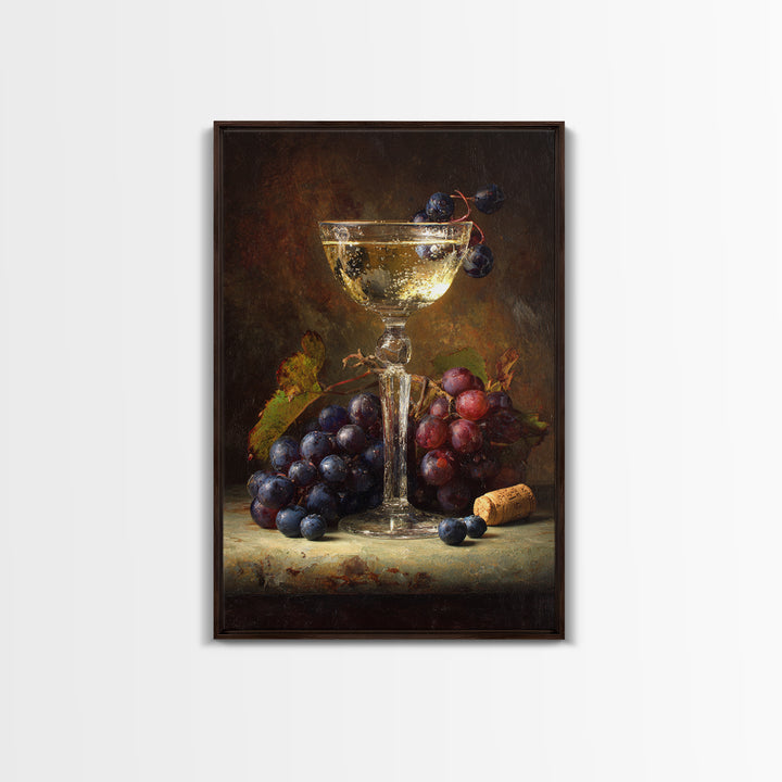 Champagne Coupe with Bubbles and Light Framed Canvas Print, Winery Art, Room Decor, Winery Decor, Fine Art, Vineyard, WIN-2x3-3