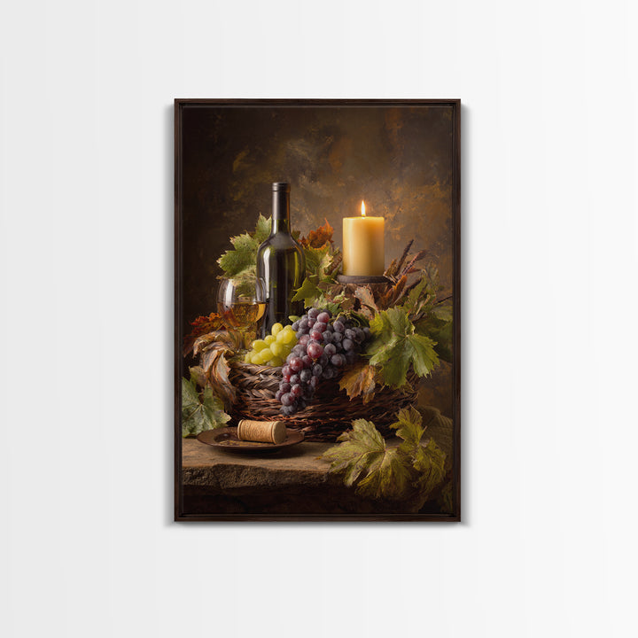 Wine Harvest Basket Framed Canvas Print, Winery Art, Minimalist Decor, Winery Decor, Fine Art, Vineyard, Artwork, Kitchen Decor, WIN-2x3-30
