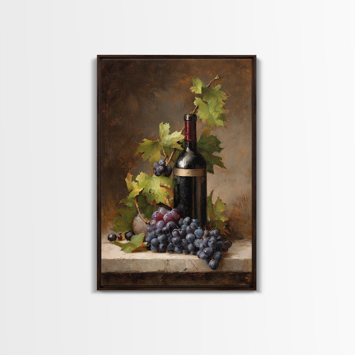 Grapevine Branch with Purple Grapes and Leaves Framed Canvas Print, Winery Art, Kitchen Art, Winery Decor, Fine Art, Vineyard, WIN-2x3-33