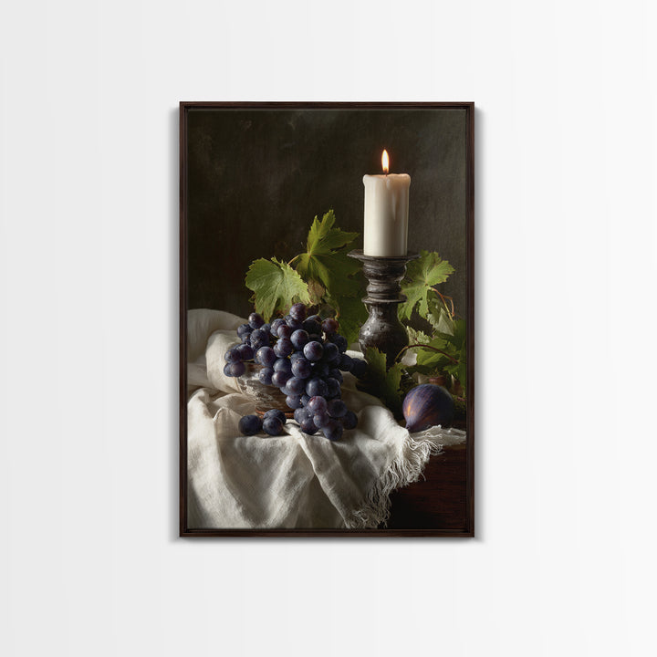 Champagne Grapes and White Linen Still Life Framed Canvas Print, Winery Art, Artwork, Winery Decor, Abstract Art, Vineyard, WIN-2x3-37