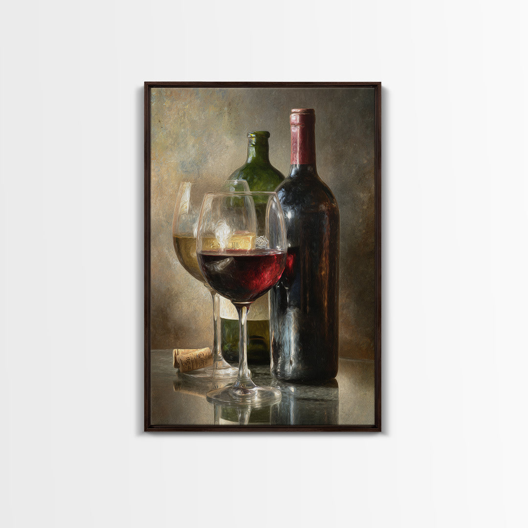 Wine Tasting Flight Rendered as Elegant Still Framed Canvas Print, Winery Art, Winery Decor, Watercolor Art, Vineyard, WIN-2x3-42