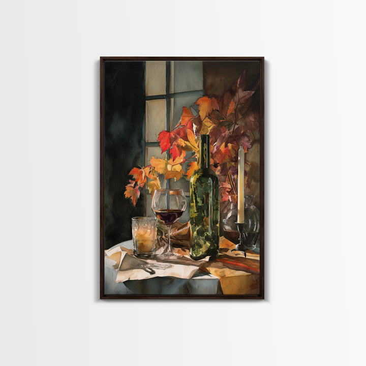 Vine Leaves Turning Autumn Red and Gold Framed Canvas Print, Winery Art, Artwork, Winery Decor, Fine Art, Vineyard, Bar Decor, WIN-2x3-43
