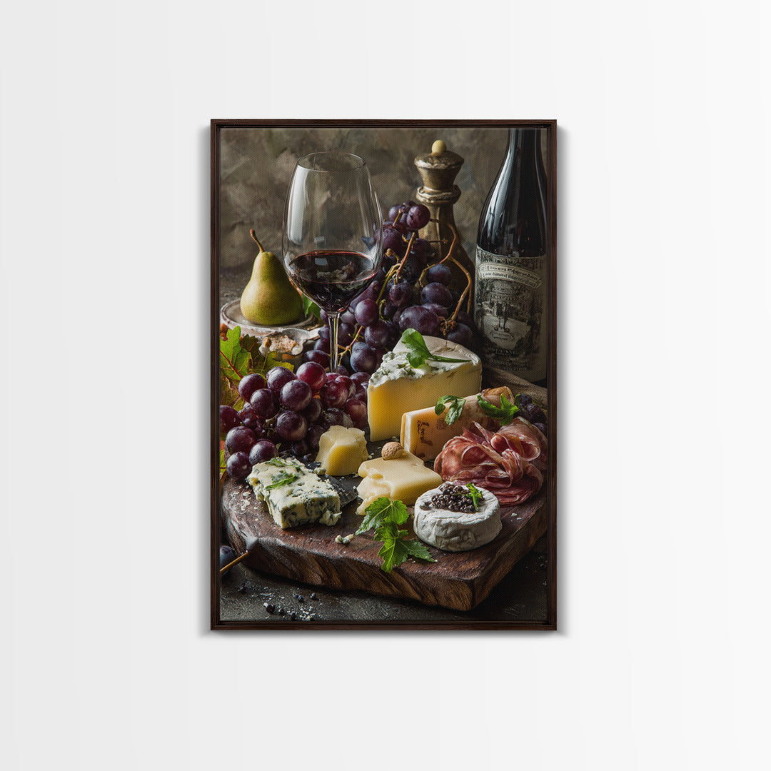 Charcuterie Board with Grapes and Cheese Canvas Print, Winery Art, Kitchen Wall Art, Winery Decor, Fine Art, Vineyard, WIN-2x3-45