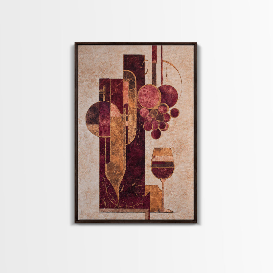 Burgundy Abstract with Gold Accents Framed Canvas Print, Winery Art, Printable Wall Art, Winery Decor, Fine Art, Vineyard, WIN-2x3-55