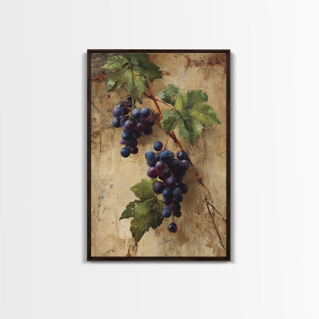Grapevine Branch with Purple Grapes and Leaves Canvas Print, Winery Art, Kitchen Wall Decor, Winery Decor, Fine Art, Vineyard, WIN-2x3-57