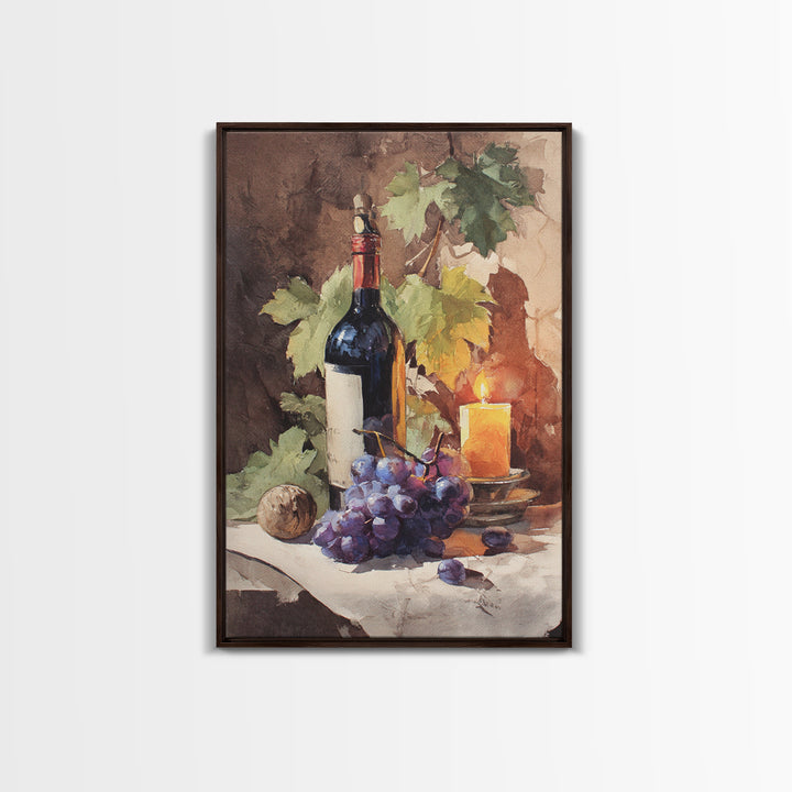 Tuscan Vineyard at Golden Hour Framed Canvas Print, Winery Art, Farmhouse Decor, Winery Decor, Oil Painting, Vineyard, WIN-2x3-59