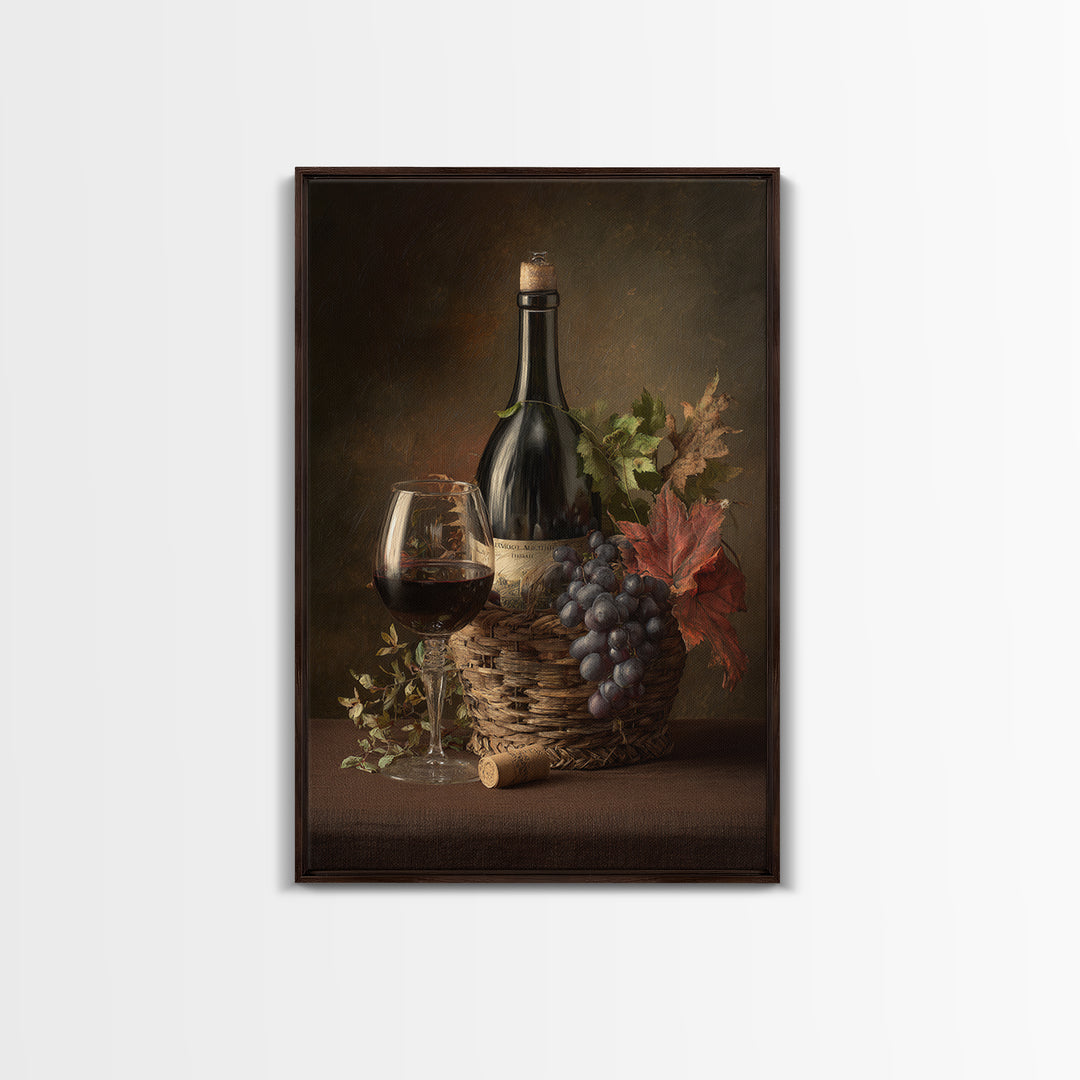 Wine Harvest Basket Framed Canvas Print, Winery Art, Minimalist Decor, Winery Decor, Fine Art, Vineyard, Artwork, Kitchen Decor, WIN-2x3-6