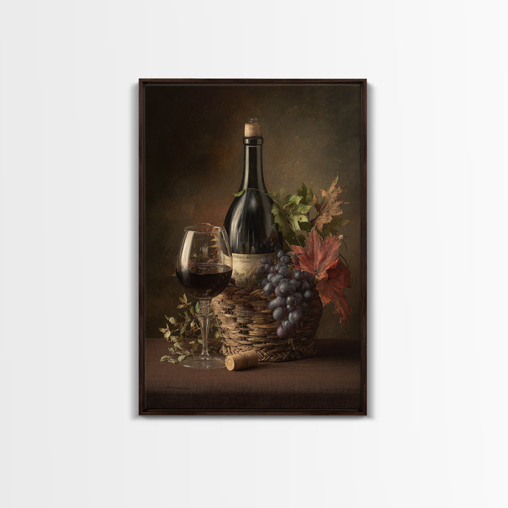 Wine Harvest Basket Framed Canvas Print, Winery Art, Minimalist Decor, Winery Decor, Fine Art, Vineyard, Artwork, Kitchen Decor, WIN-2x3-6