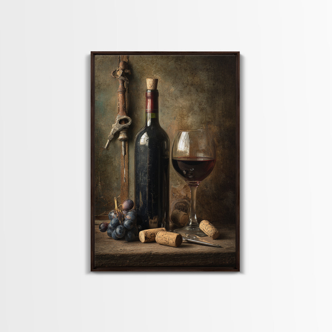 Corkscrew and Corks on Rustic Wood Framed Canvas Print, Winery Art, Wall Hanging, Winery Decor, Vineyard, Preppy Wall Art, WIN-2x3-60