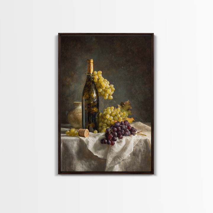 Champagne Grapes and White Linen Still Life Canvas Print, Winery Art, Living Room Decor, Winery Decor, Fine Art, Vineyard, WIN-2x3-61
