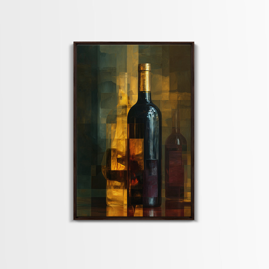 Black and Gold Wine Bottle Silhouette Canvas Print, Winery Art, Winery Decor, Oil Painting, Vineyard, Watercolor Painting, WIN-2x3-72