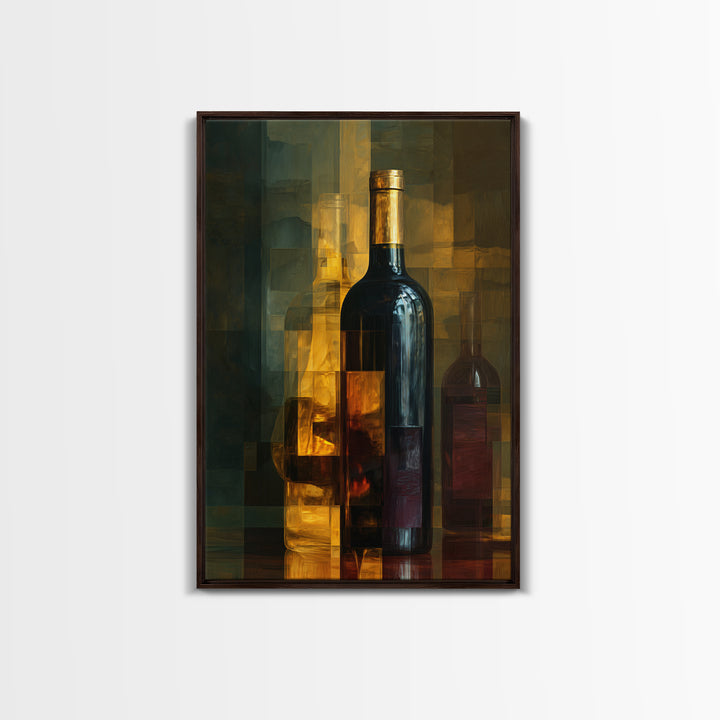 Black and Gold Wine Bottle Silhouette Canvas Print, Winery Art, Winery Decor, Oil Painting, Vineyard, Watercolor Painting, WIN-2x3-72