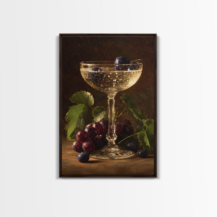Champagne Coupe with Bubbles and Light Framed Canvas Print, Winery Art, Wall Art Print, Winery Decor, Fine Art, Vineyard, WIN-2x3-75
