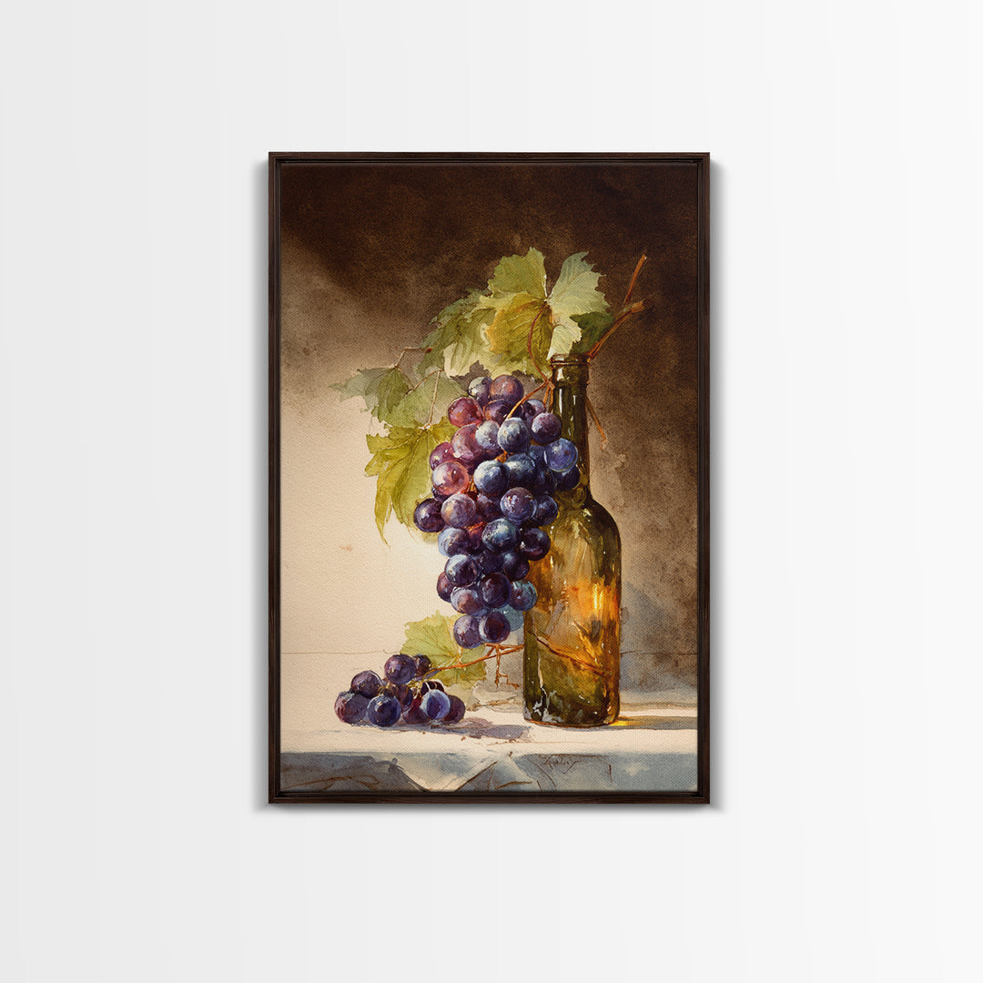 Single Grape Cluster Botanical Study Canvas Print, Winery Art, Retro Wall Art, Winery Decor, Fine Art, Vineyard, Modern Decor, WIN-2x3-77