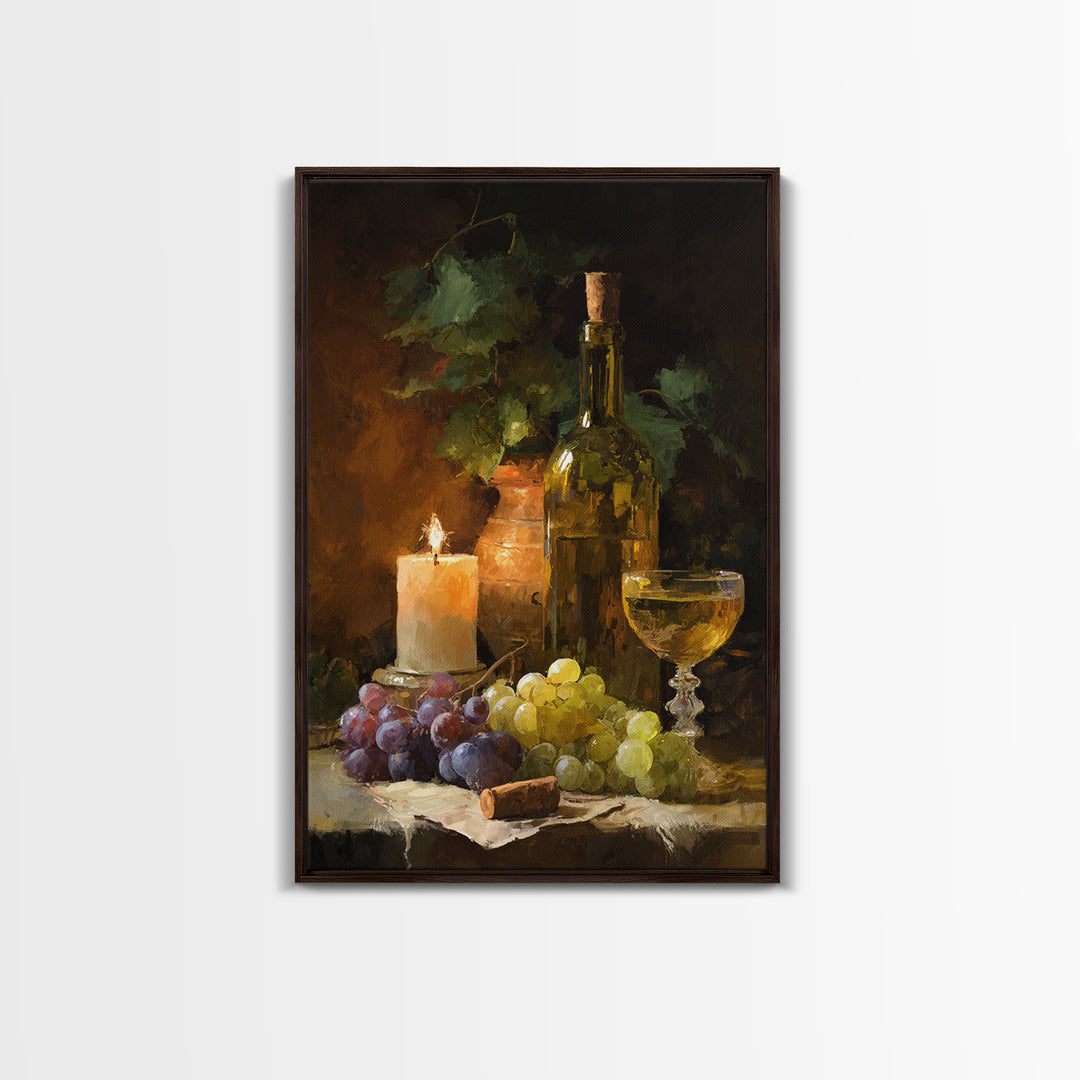 Olive Branch and Wine Glass Mediterranean Still Framed Canvas Print, Winery Art, Travel Poster, Winery Decor, Watercolor Art, WIN-2x3-8