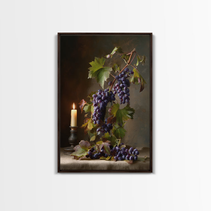 Grapevine Branch with Purple Grapes and Leaves Canvas Print, Winery Art, Kitchen Wall Decor, Winery Decor, Fine Art, Vineyard, WIN-2x3-81