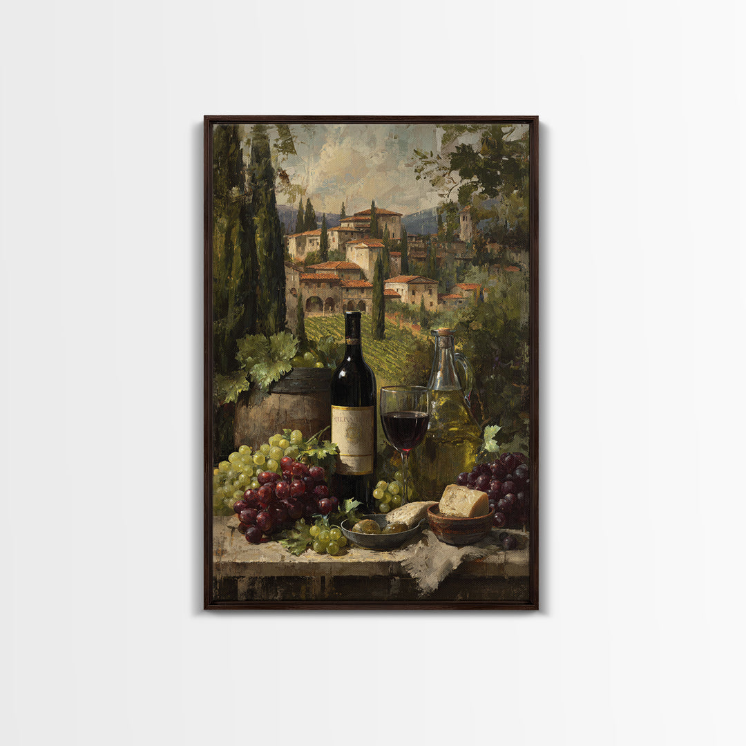 Tuscan Vineyard at Golden Hour Framed Canvas Print, Winery Art, Landscape Art, Winery Decor, Abstract Art, Vineyard, Room Decor, WIN-2x3-83