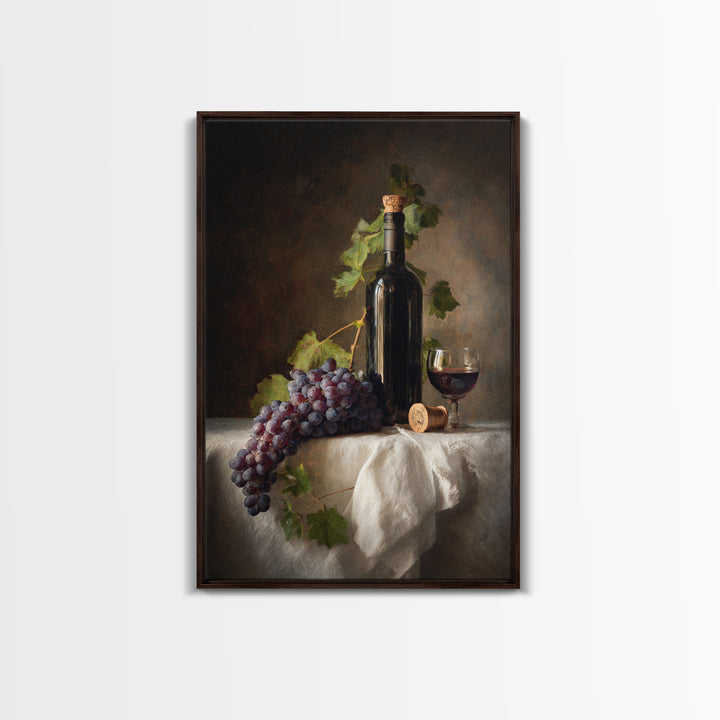 Champagne Grapes and White Linen Still Life Framed Canvas Print, Winery Art, Preppy Wall Art, Winery Decor, Fine Art, Vineyard, WIN-2x3-85