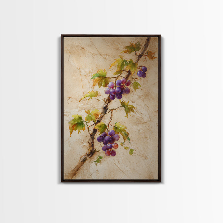 Grapevine Branch with Purple Grapes and Leaves Canvas Print, Winery Art, Wall Hanging, Winery Decor, Watercolor Art, Vineyard, WIN-2x3-9