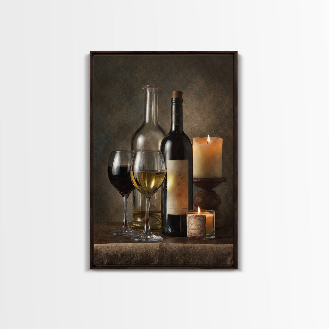 Wine Tasting Flight Rendered as Elegant Still Framed Canvas Print, Winery Art, Kitchen Wall Art, Winery Decor, Vineyard, WIN-2x3-90
