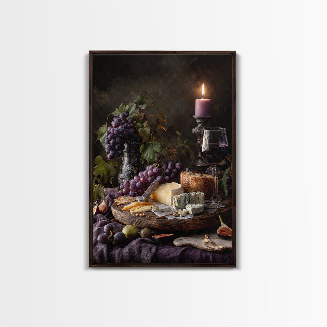 Charcuterie Board with Grapes and Cheese Framed Canvas Print, Winery Art, Wall Art Print, Winery Decor, Fine Art, Vineyard, WIN-2x3-93