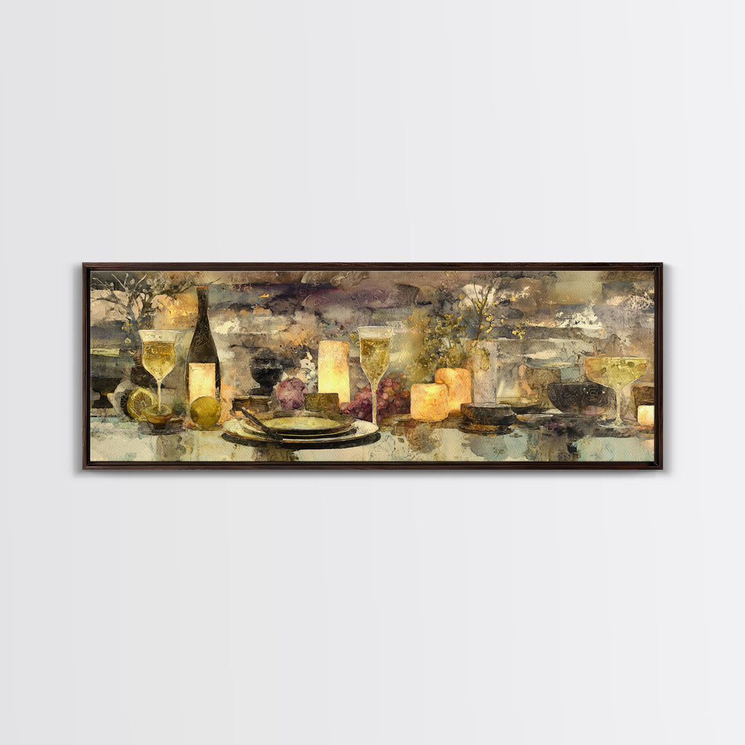 Champagne Coupe with Bubbles and Light Canvas Print, Winery Art, Cocktail Wall Art, Winery Decor, Watercolor Art, Vineyard, WIN-3x1-11