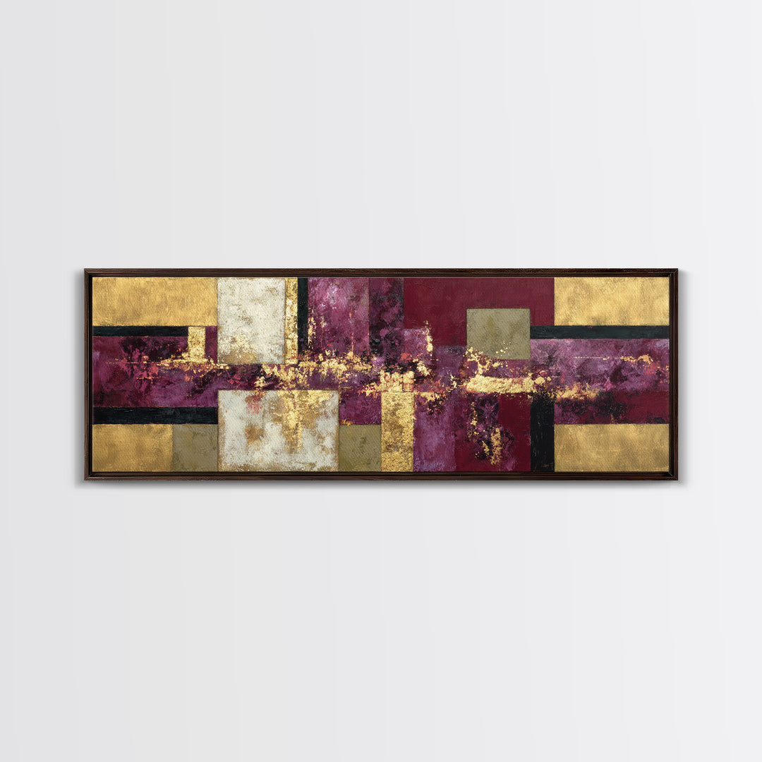 Burgundy Abstract with Gold Accents Framed Canvas Print, Winery Art, Gallery Decor, Winery Decor, Fine Art, Vineyard, WIN-3x1-15