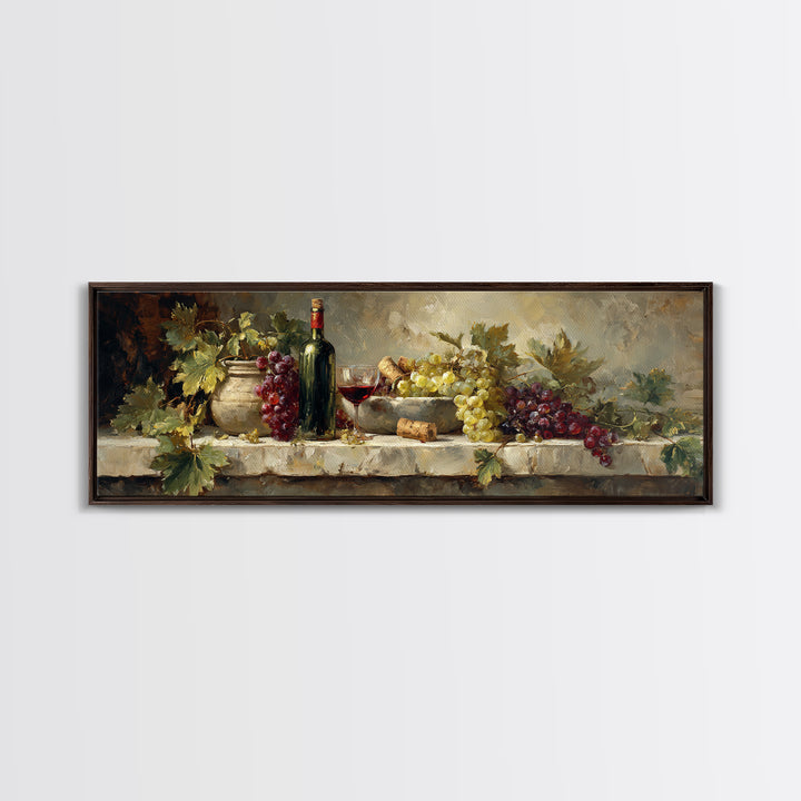 Olive Branch and Wine Glass Mediterranean Still Canvas Print, Winery Art, Retro Wall Art, Winery Decor, Fine Art, Vineyard, WIN-3x1-16