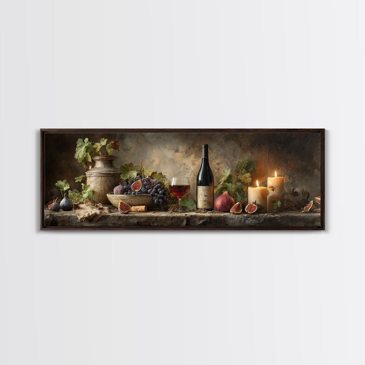 Wine Bottle and Glass Still Life Framed Canvas Print, Winery Art, Framed Art, Winery Decor, Fine Art, Vineyard, Landscape Art, WIN-3x1-18