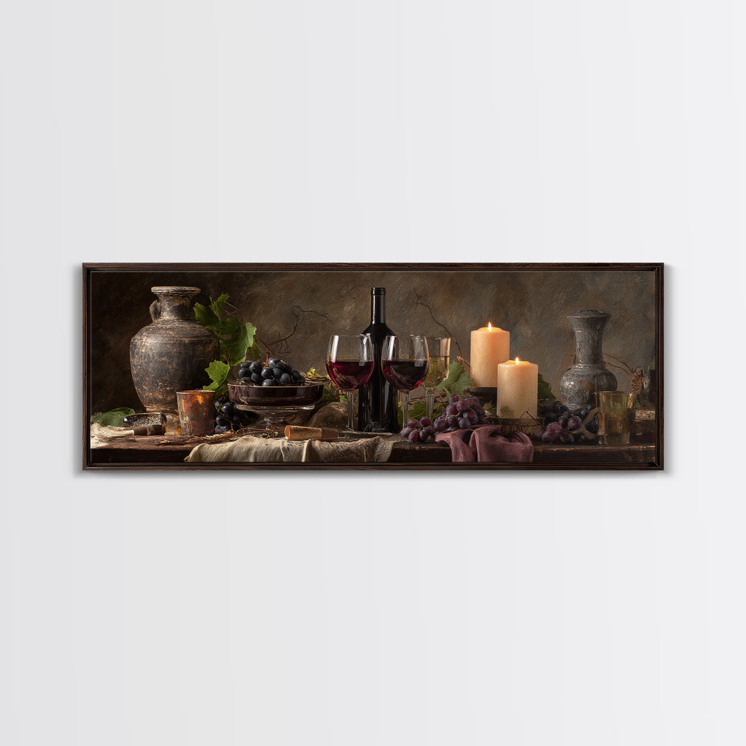 Wine Tasting Flight Rendered as Elegant Still Framed Canvas Print, Winery Art, Wall Hanging, Winery Decor, Fine Art, Vineyard, WIN-3x1-2