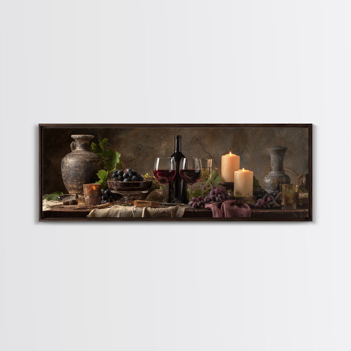 Wine Tasting Flight Rendered as Elegant Still Framed Canvas Print, Winery Art, Wall Hanging, Winery Decor, Fine Art, Vineyard, WIN-3x1-2