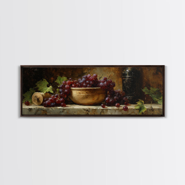 Grapes in a Ceramic Bowl with Shadows Canvas Print, Winery Art, Landscape Art, Winery Decor, Abstract Art, Vineyard, Room Decor, WIN-3x1-25