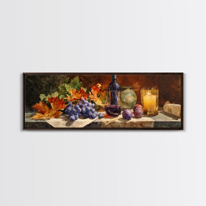 Vine Leaves Turning Autumn Red and Gold Framed Canvas Print, Winery Art, Textured Painting, Winery Decor, Fine Art, Vineyard, WIN-3x1-27