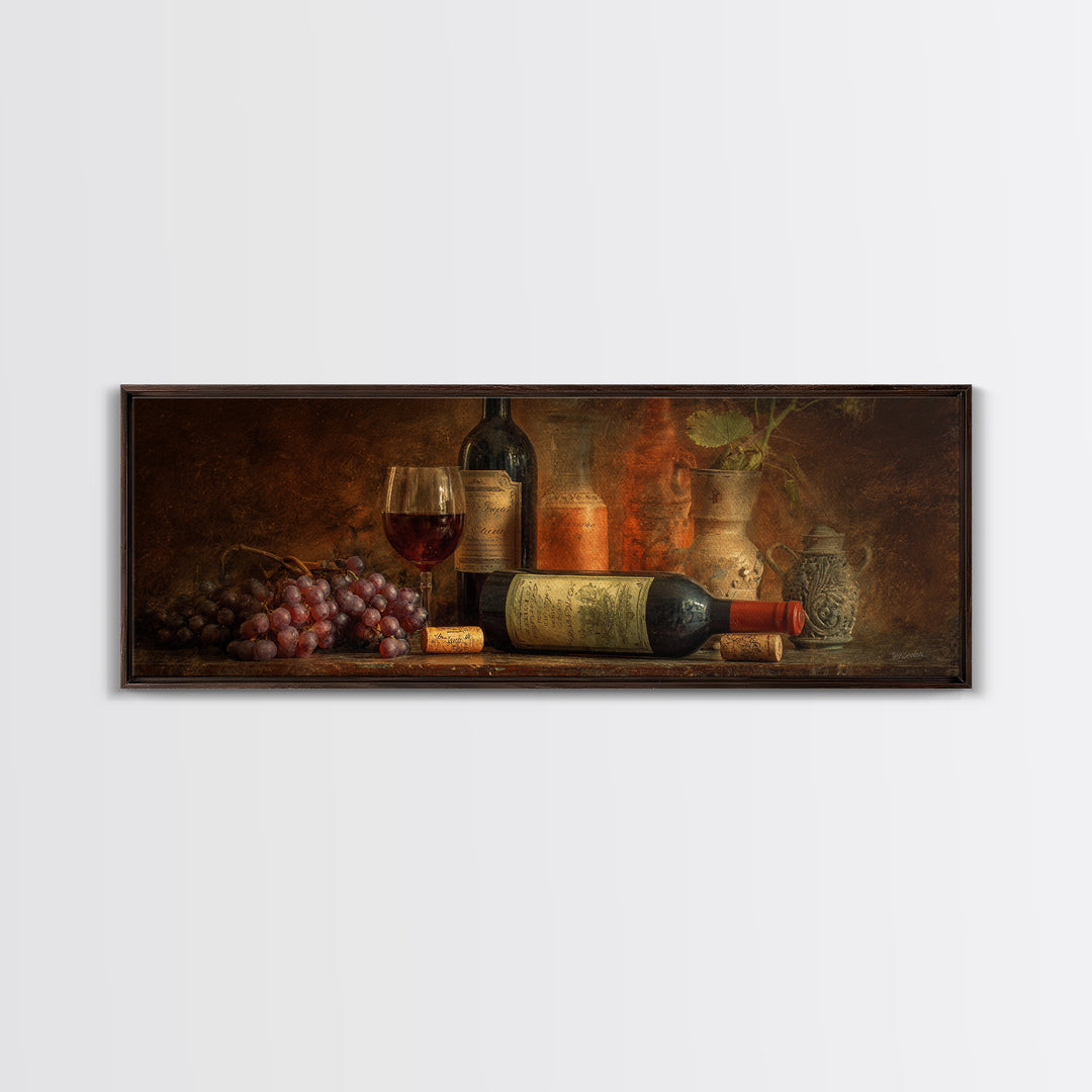 Old Cellar Key and Wine Label Shapes Framed Canvas Print, Winery Art, Travel Poster, Winery Decor, Abstract Art, Vineyard, WIN-3x1-28