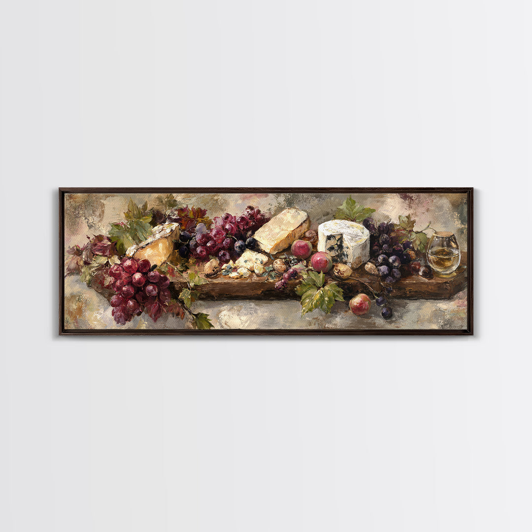 Charcuterie Board with Grapes and Cheese Canvas Print, Winery Art, Kitchen Wall Decor, Winery Decor, Oil Painting, Vineyard, WIN-3x1-29