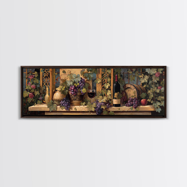 Vineyard Gate with Climbing Roses Canvas Print, Winery Art, Winery Decor, Abstract Art, Vineyard, Wall Hanging, WIN-3x1-31
