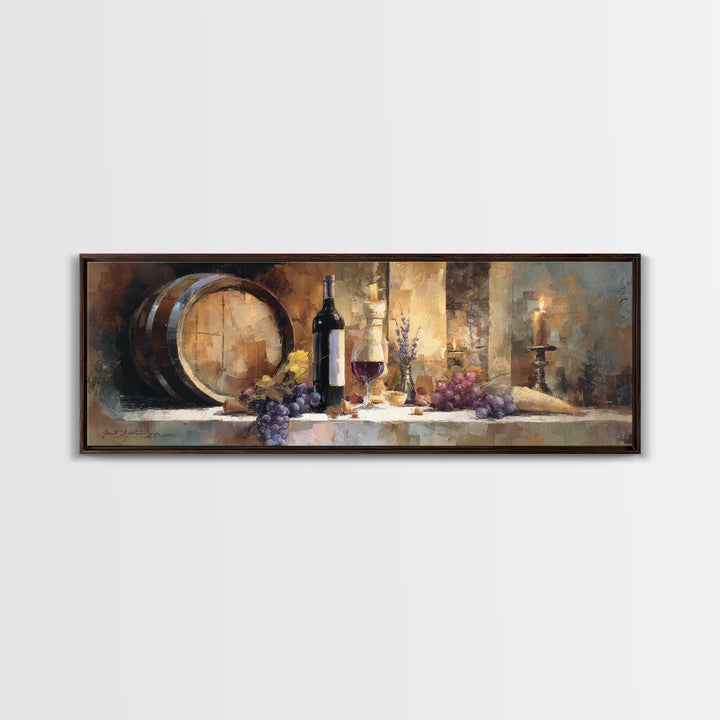 Wine Barrel with Lavender and Sunlight Canvas Print, Winery Art, Retro Wall Art, Winery Decor, Fine Art, Vineyard, Modern Decor, WIN-3x1-46