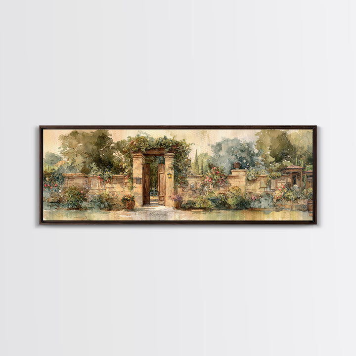 Vineyard Gate with Climbing Roses Framed Canvas Print, Winery Art, Wall Decor, Winery Decor, Fine Art, Vineyard, Kitchen Art, WIN-3x1-55