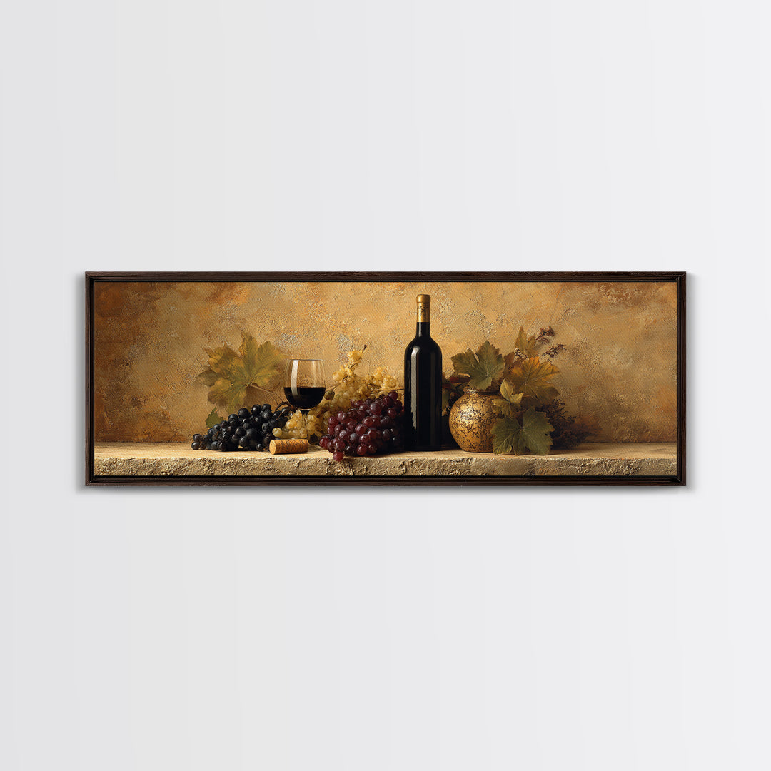 Black and Gold Wine Bottle Silhouette Framed Canvas Print, Winery Art, Minimalist Decor, Winery Decor, Fine Art, Vineyard, WIN-3x1-56