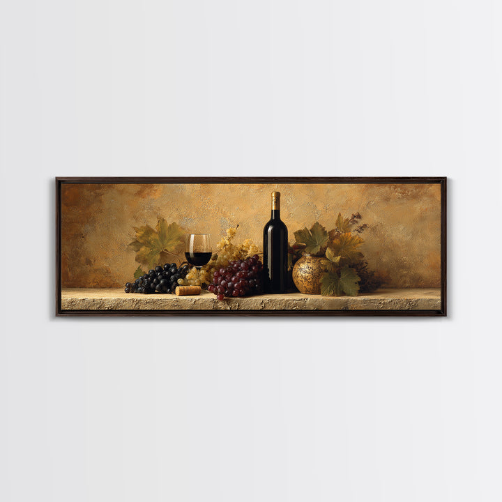 Black and Gold Wine Bottle Silhouette Framed Canvas Print, Winery Art, Minimalist Decor, Winery Decor, Fine Art, Vineyard, WIN-3x1-56