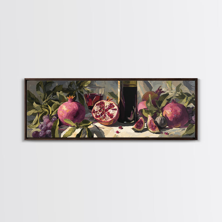 Pomegranate Figs and Red Wine Composition Framed Canvas Print, Winery Art, Living Room Art, Winery Decor, Fine Art, Vineyard, WIN-3x1-57