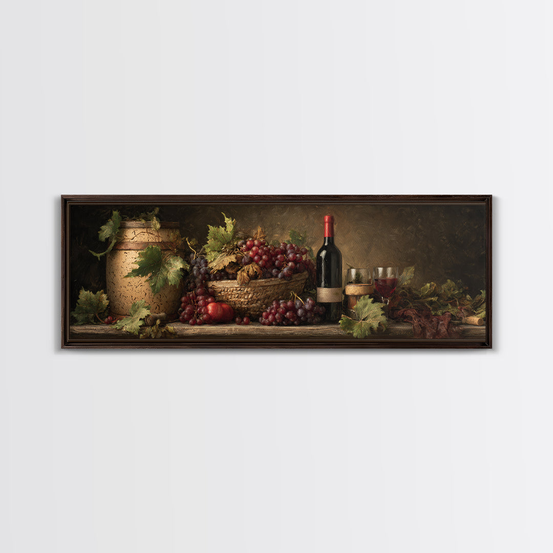 Wine Harvest Basket Canvas Print, Winery Art, Boho Decor, Winery Decor, Oil Painting, Vineyard, Art Print, Printable Wall Art, WIN-3x1-62
