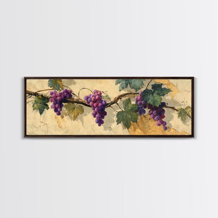 Grapevine Branch with Purple Grapes and Leaves Canvas Print, Winery Art, Cocktail Wall Art, Winery Decor, Fine Art, Vineyard, WIN-3x1-65