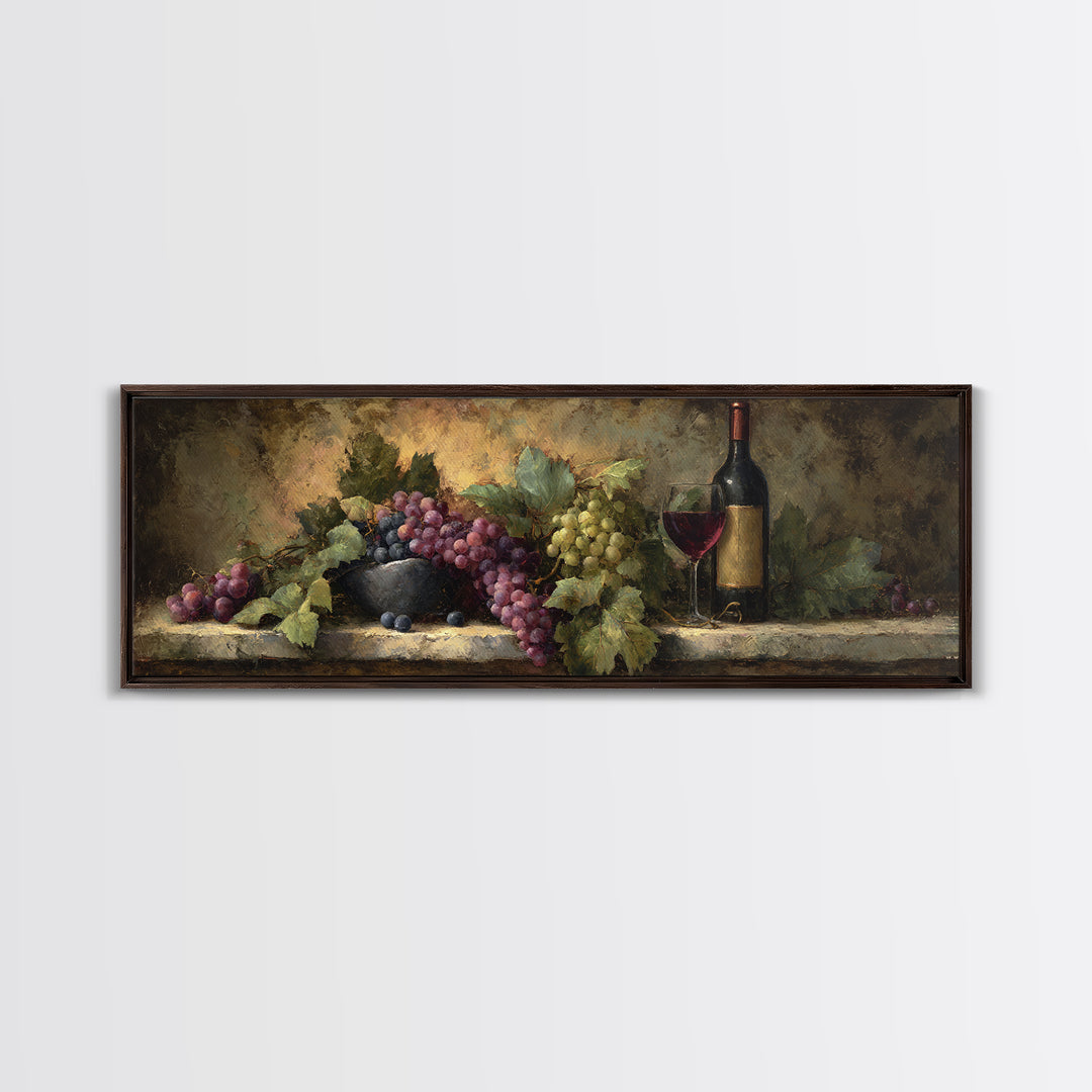 Tuscan Vineyard at Golden Hour Framed Canvas Print, Winery Art, Kitchen Decor, Winery Decor, Abstract Art, Vineyard, WIN-3x1-67