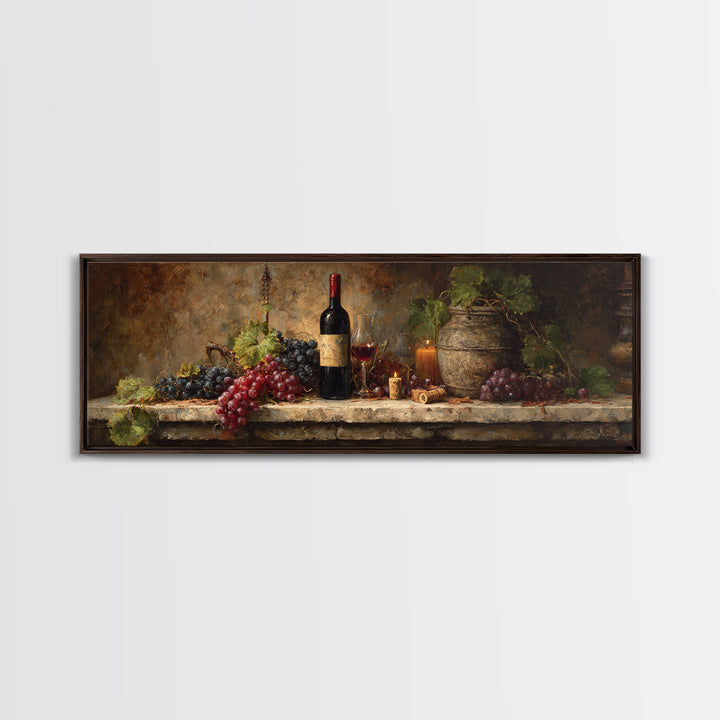 Wine Tasting Flight Rendered as Elegant Still Framed Canvas Print, Winery Art, Kitchen Wall Decor, Winery Decor, Oil Painting, WIN-3x1-74